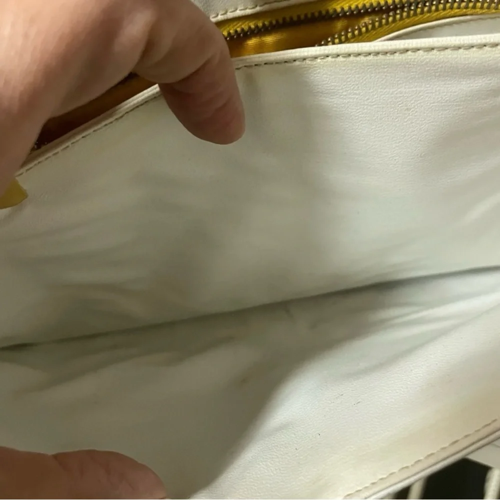 Susan Gail -Vintage White clutch with dark navy blue trim